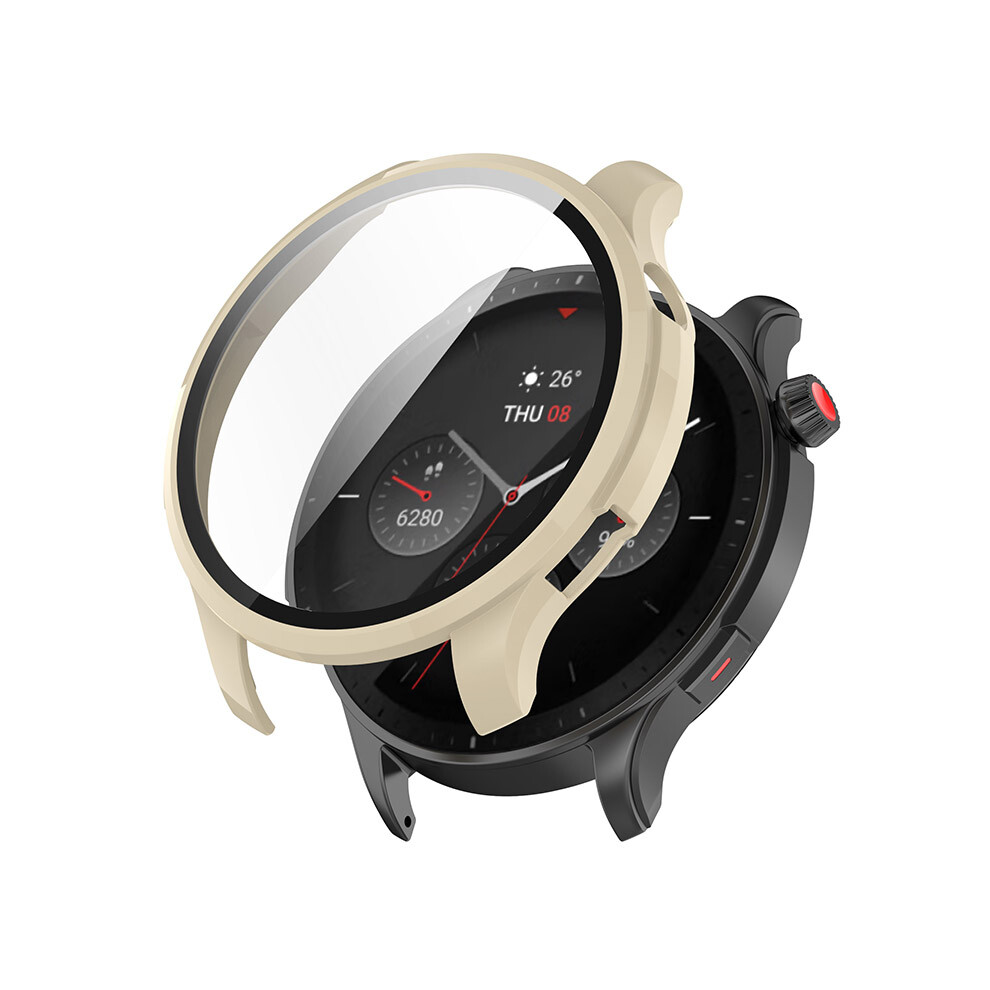 (Ivory ) For Amazfit Gtr4 Watch Protective Case Pc+Tempered Film Integrated Case White 688249402580