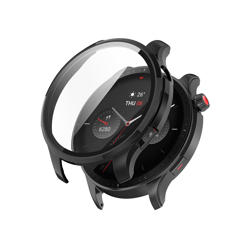 (Black) For Amazfit Gtr4 Watch Protective Case Pc+Tempered Film Integrated Case Black 688249402597
