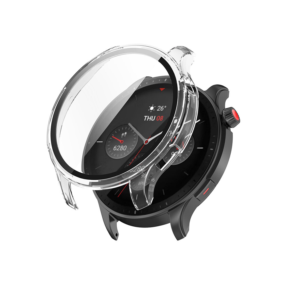 (Transparent ) For Amazfit Gtr4 Watch Protective Case Pc+Tempered Film Integrated Case White 688249402603