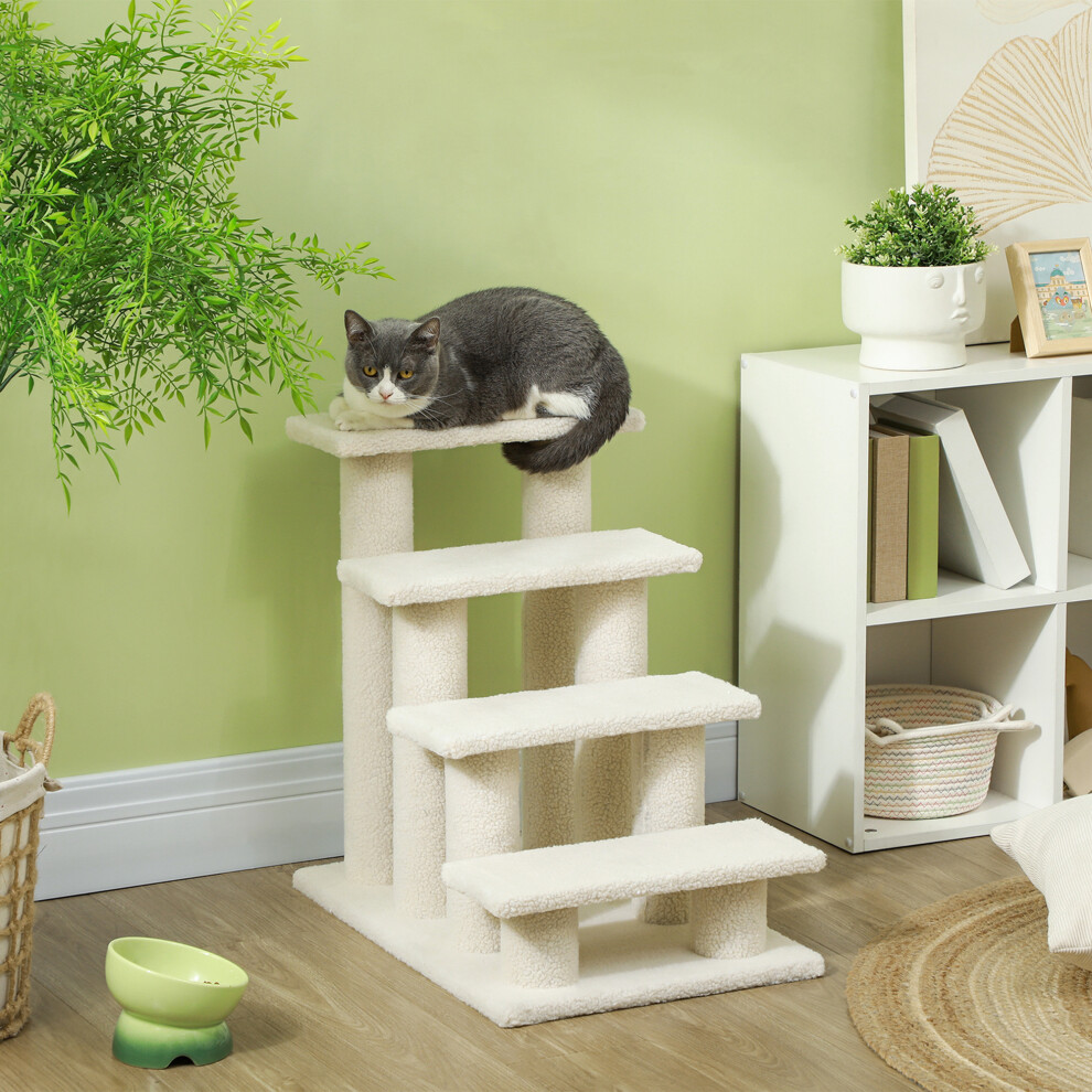 Pawhut Dog Steps For Bed 4 Step Pet Stairs For Dog Cat Climb Ladder Cream