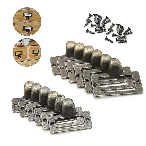 (S) 6x Handle File Name Card Cabinet Label Holder Antique Brass Drawer Pull Frame Zekai 2
