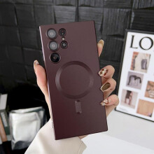 (wine red, For Samsung S24) Luxury Matte Magnetic For Magsafe Wireless Charge Case for Samsung Galaxy S25 S24 S23 Ultra S22 S21 Plus S20 FE Soft Silicone Cover