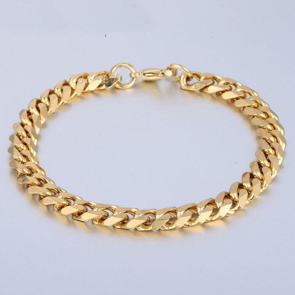(gold, 9mm) 3/5/7/9/11mm Stainless Steel Curb Cuban Link Bracelet 22cm