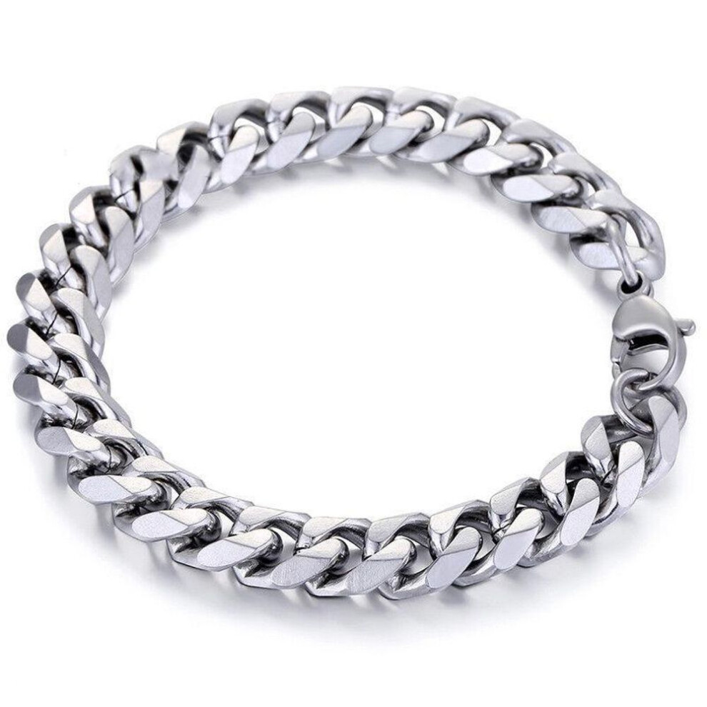 (silver, 11mm) 3/5/7/9/11mm Stainless Steel Curb Cuban Link Bracelet 22cm