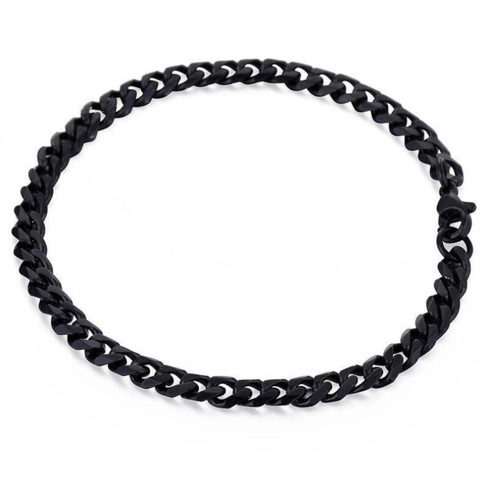 (black, 7mm) 3/5/7/9/11mm Stainless Steel Curb Cuban Link Bracelet 22cm