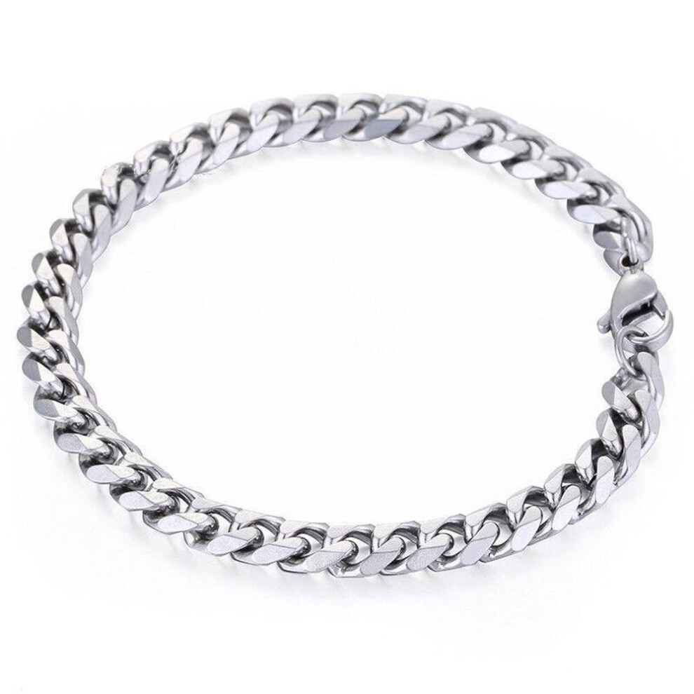 (silver, 7mm) 3/5/7/9/11mm Stainless Steel Curb Cuban Link Bracelet 22cm