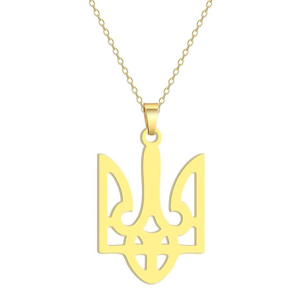 (gold) Stainless Steel National Symbols Of Ukraine Pendant Necklace For Men Women Tryzub Ukrainian Solidarity  Jewelry