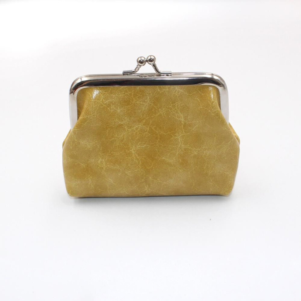 (yellow) Women Wallet Small Ladies Compact PU Leather Vintage Coin Purse With Zipper and Kiss Lock