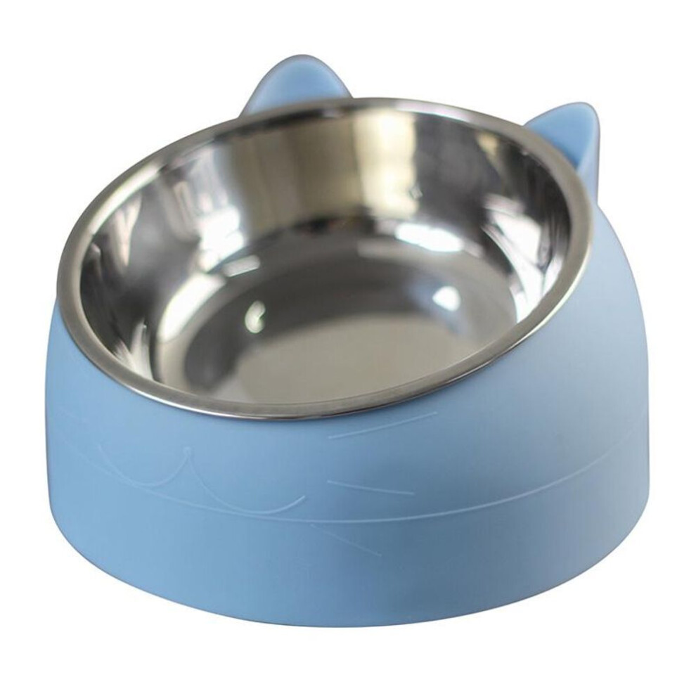 (blue, 400ML) Anti-slip Stainless Steel Cat And Dog Bowls - Elevated Slanted Feeding Bowl With Neck Protection