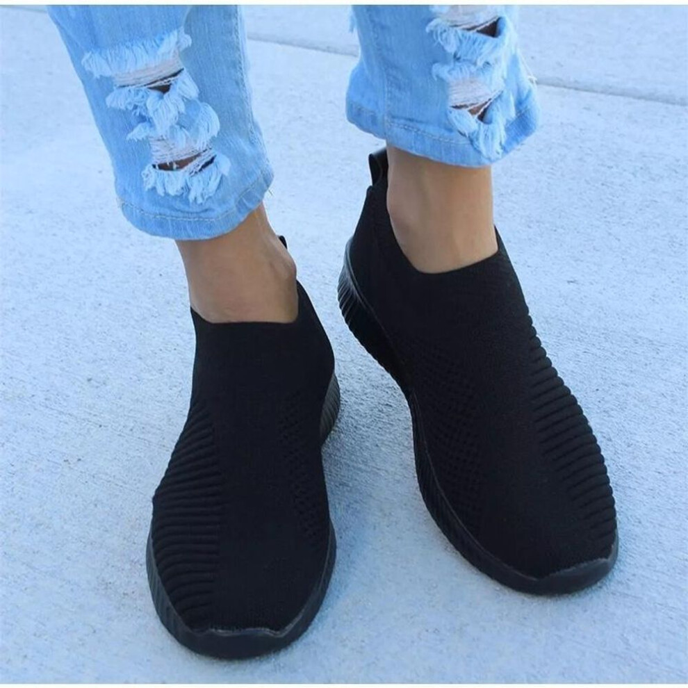 (black, 39) Women Sneakers Knit Sock Running Shoes Breathable Slip On Shoes Outdoors