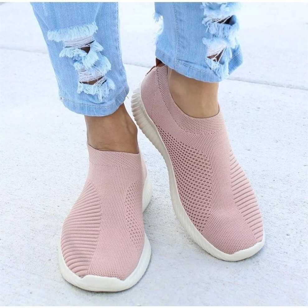 (pink, 39) Women Sneakers Knit Sock Running Shoes Breathable Slip On Shoes Outdoors