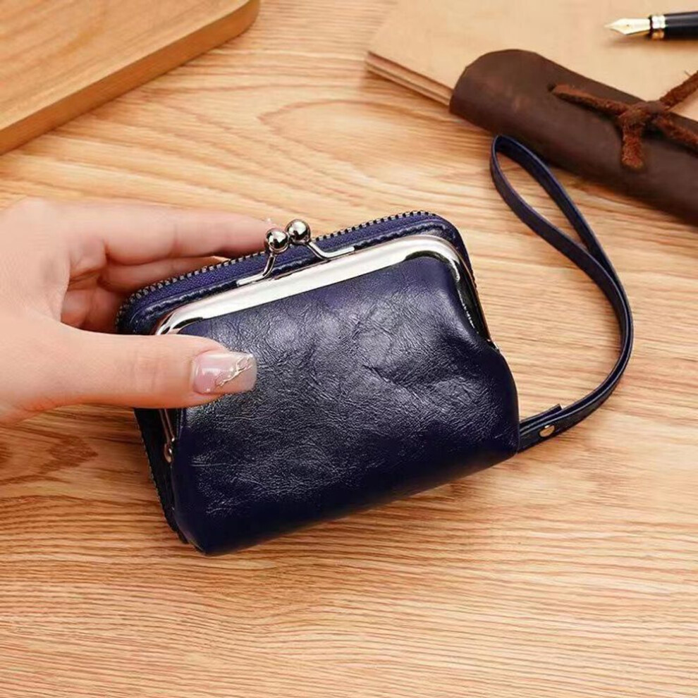 (blue, 4 inch) Retro Ladies Buckle Coin Purse with 4-Inch Zipper and Card Holder