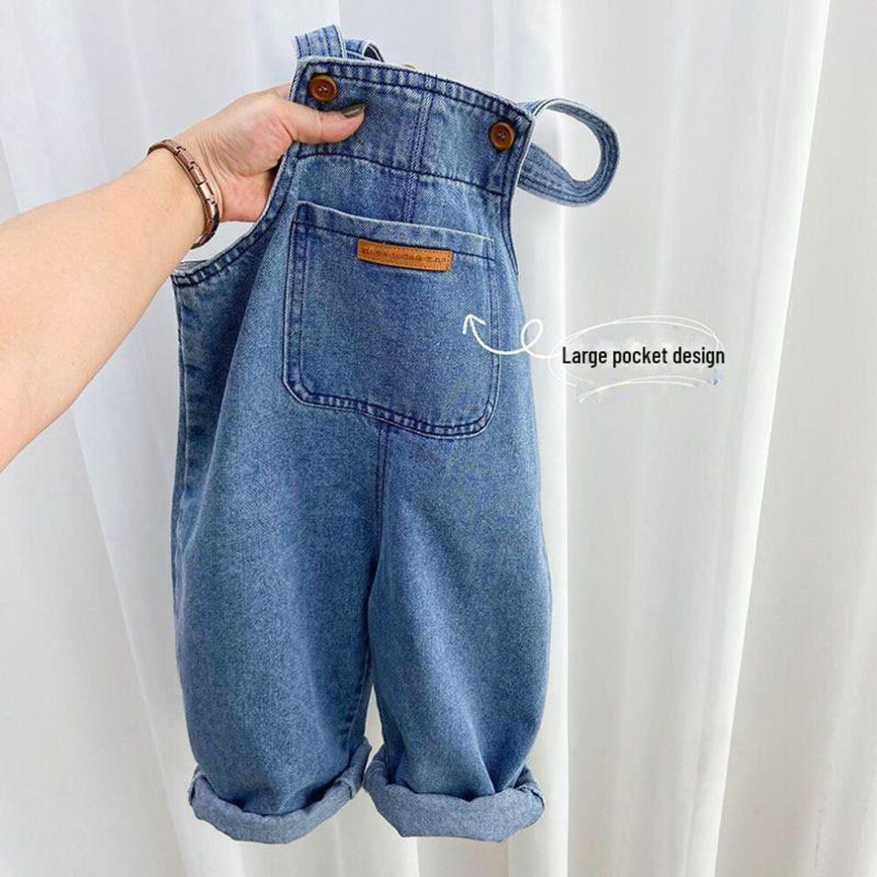 (as the picture, 130cm) 2024 Kids&apos; Spring/autumn Jeans: Trendy Overalls & Simple Trousers For Girls