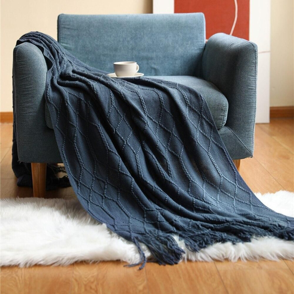 (navy blue, 127X176cm) Knitted Blanket Solid Color Waffle Embossed Blanket Nordic Decorative Blankets For Sofa Bed Throw Chunky Knit Throw Plaids