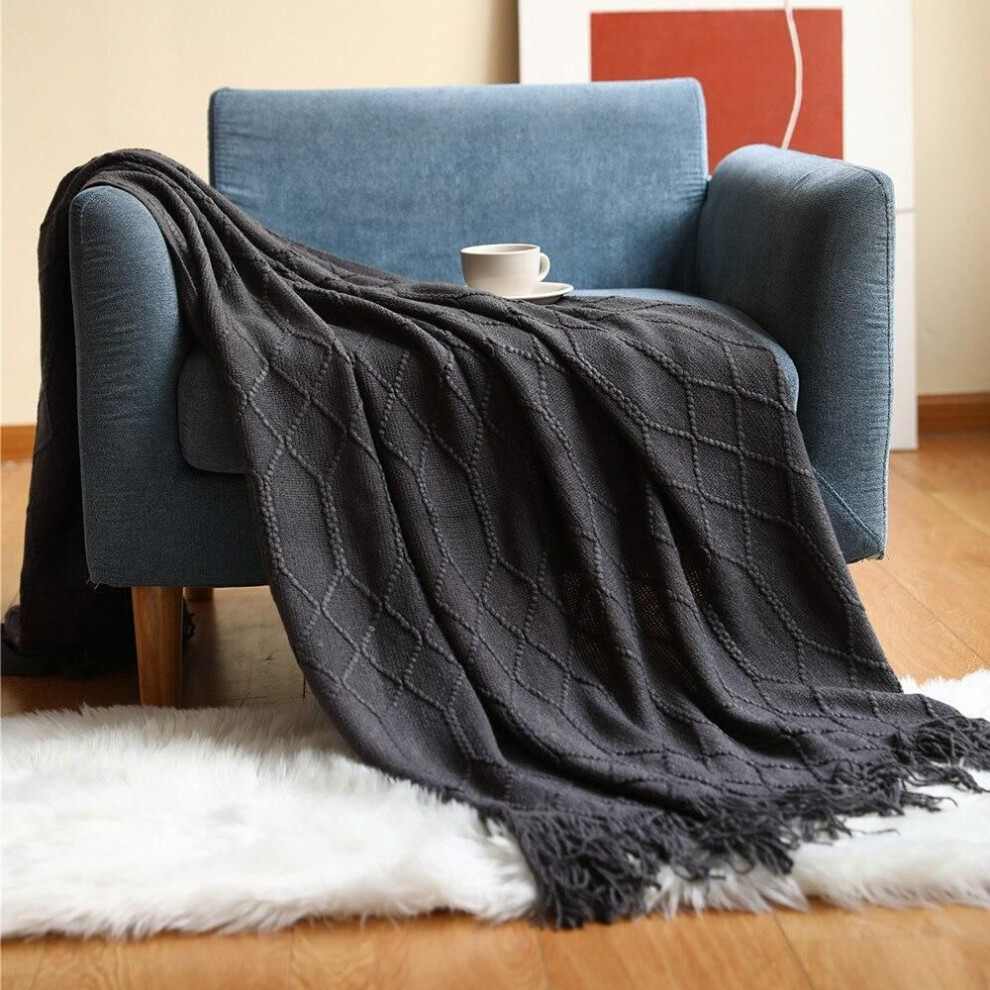 (dark grey, 127X176cm) Knitted Blanket Solid Color Waffle Embossed Blanket Nordic Decorative Blankets For Sofa Bed Throw Chunky Knit Throw Plaids
