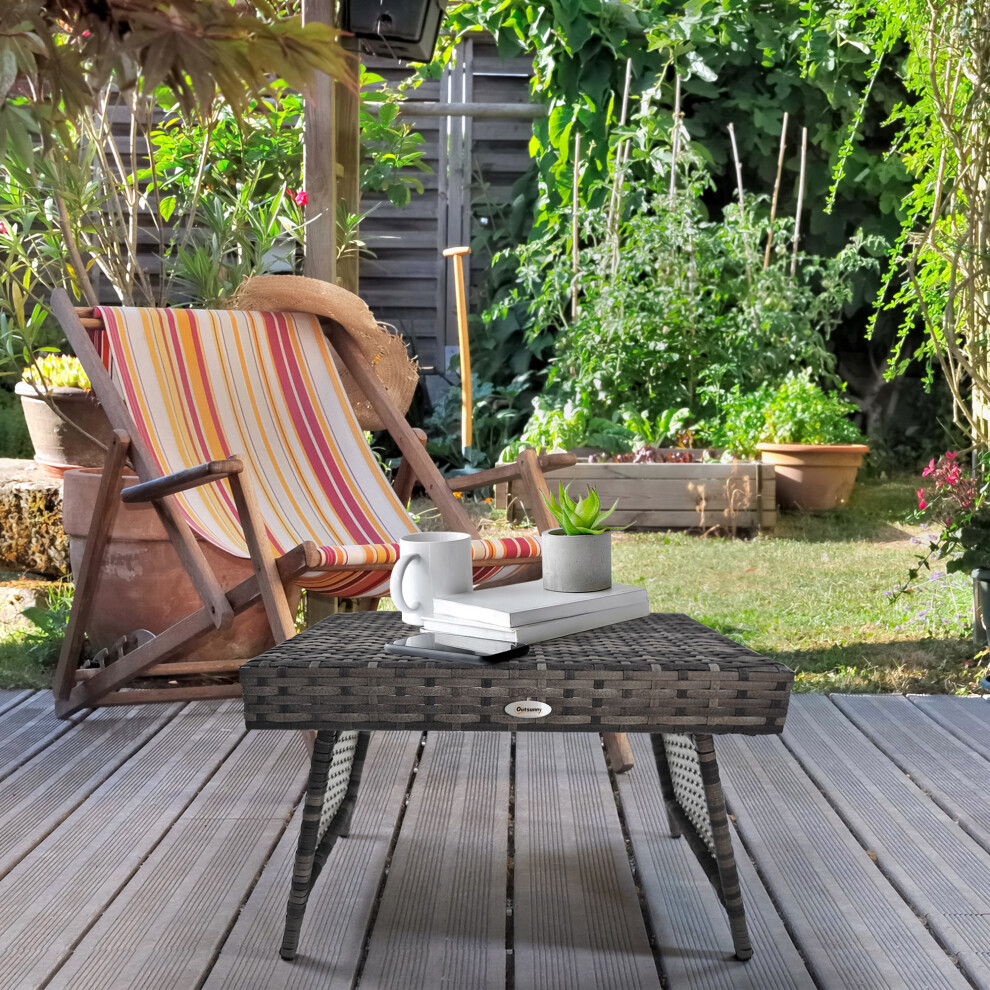 Bobobiy Grey/Light Foldable Outdoor Side Table, Rattan Garden Coffee Table With Steel Frame, Space Saving Bistro Garden Furniture, 60 X 41 X 41 Cm, Mixed - Image 4