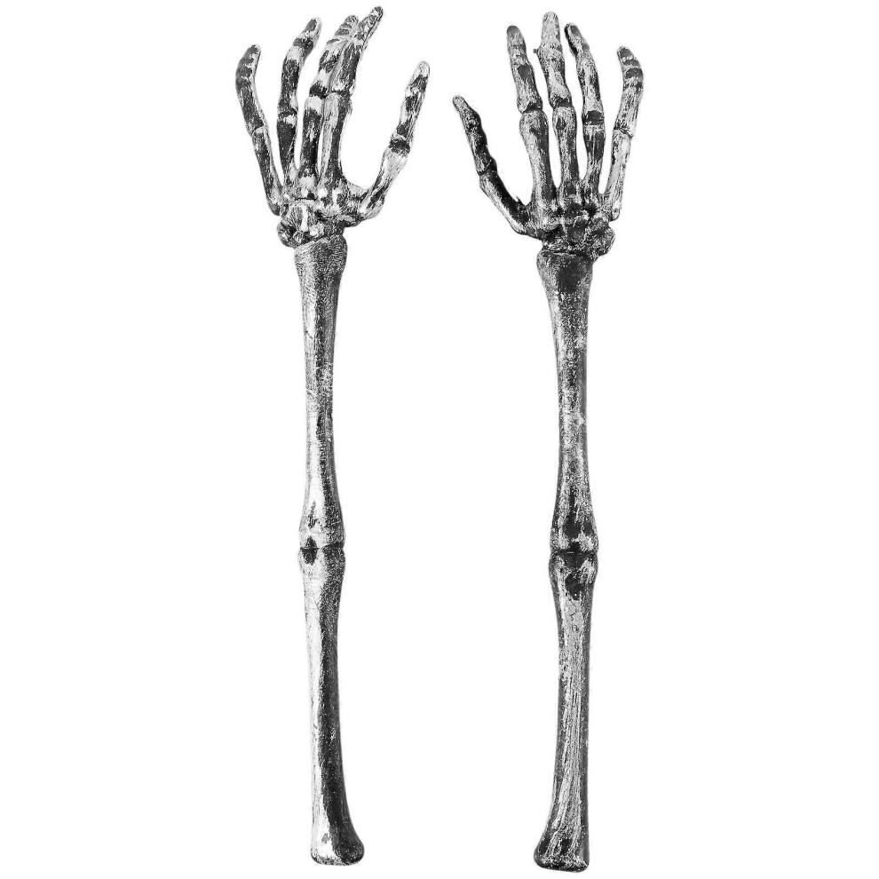 Kricely (, One Size) 1 Pair Of Halloween Skeleton Arm Stake Decoration Skull Hands Garden Halloween Prop Silver