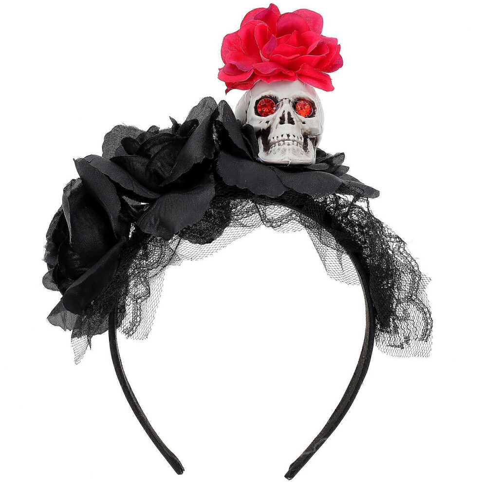 Kricely (, One Size) Halloween Rose Skull Headband Party Headband Halloween Cosplay Hair Accessory Black