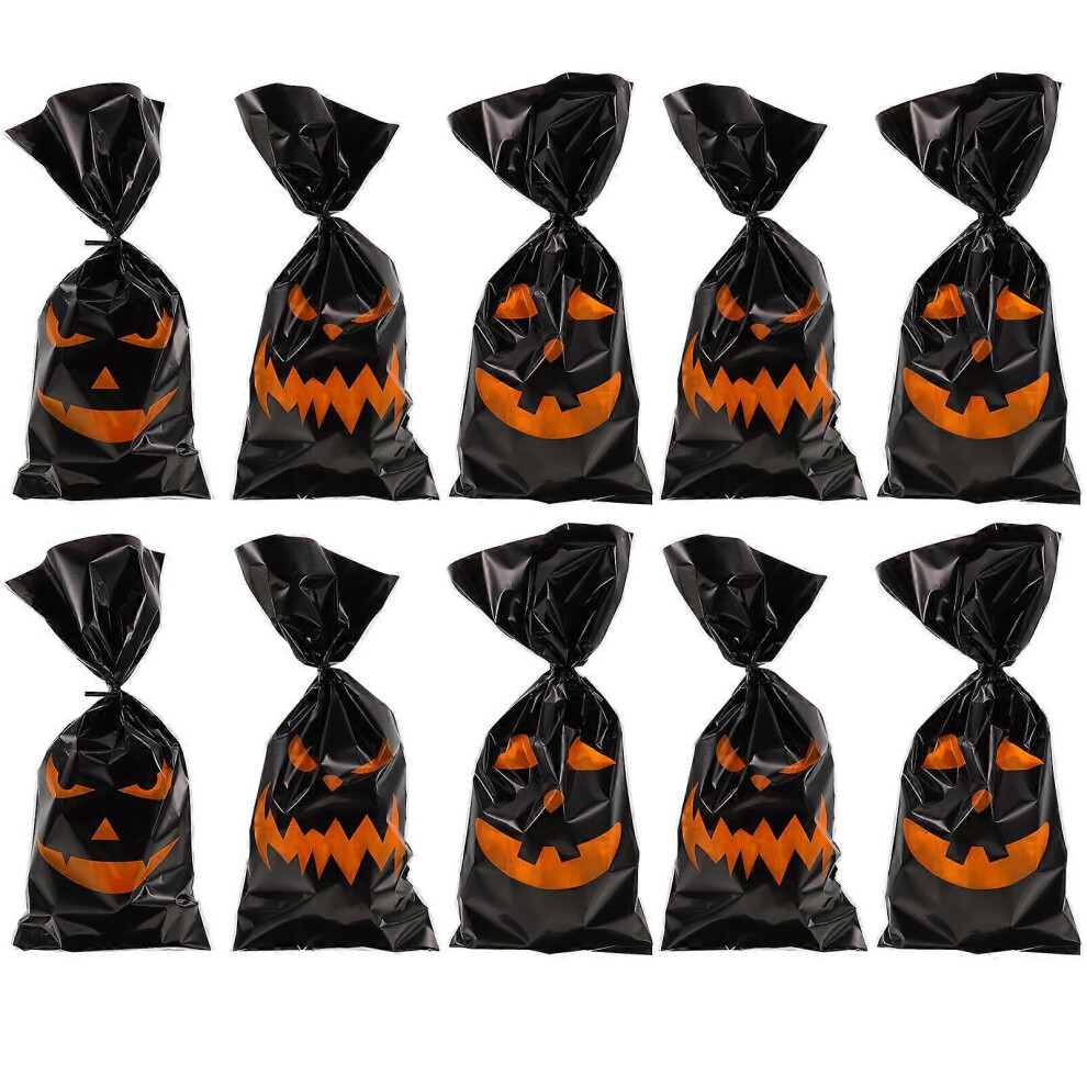 Kricely (, One Size) 100Pcs Halloween Plastic Candy Bags Carnival Party Treat Bags Printed Carnival Party Cookie Candy Treat Bags Black