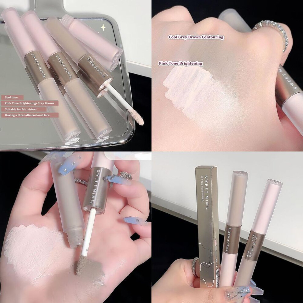 (01 Pink Tone) Liquid Contouring Stick High Gloss 2 In 1 Brightens Skin Warm Tone Grey Brown Nose Shadow Contour Matte Highlighter Face Bronzer