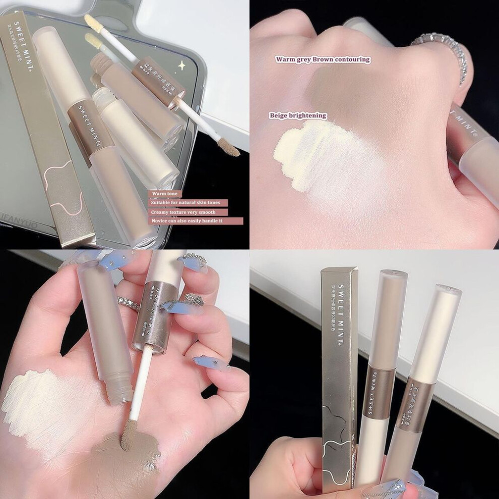 (02 Beige) Liquid Contouring Stick High Gloss 2 In 1 Brightens Skin Warm Tone Grey Brown Nose Shadow Contour Matte Highlighter Face Bronzer