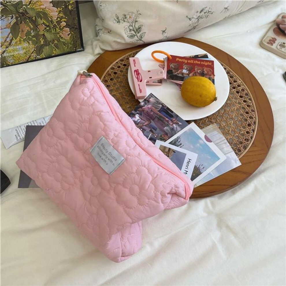 (pink) New Flower Pattern Women Makeup Bag Toiletries Cosmetic Organizer Zipper Bag Travel Wash Pouch Cosmetic Bag Female Make Up Bags