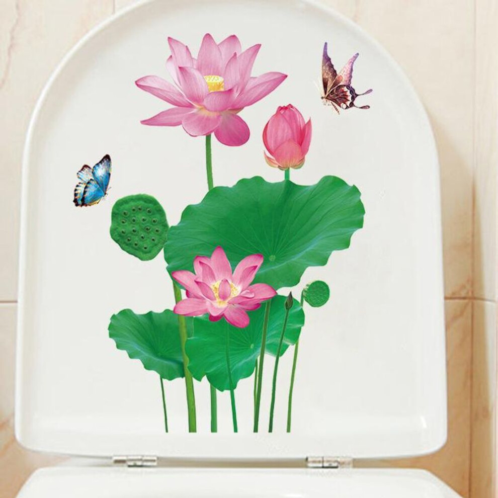 (as the picture, J) Creative Rose Flowers Mural Toilet Stickers Bathroom Decoration Stickers Close Stool Seat Cover Decor Self-adhesive Paintings Removable Pvc Decals