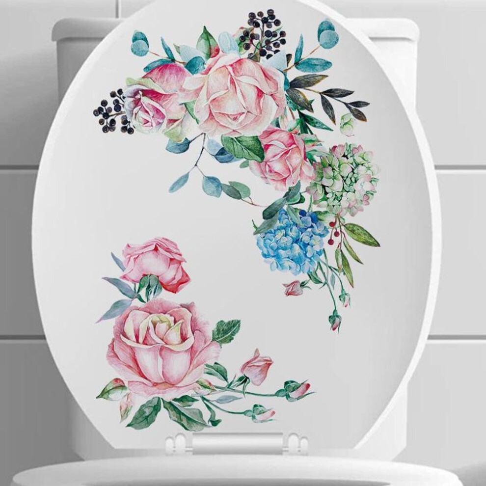 (as the picture, B) Creative Rose Flowers Mural Toilet Stickers Bathroom Decoration Stickers Close Stool Seat Cover Decor Self-adhesive Paintings Removable Pvc Decals