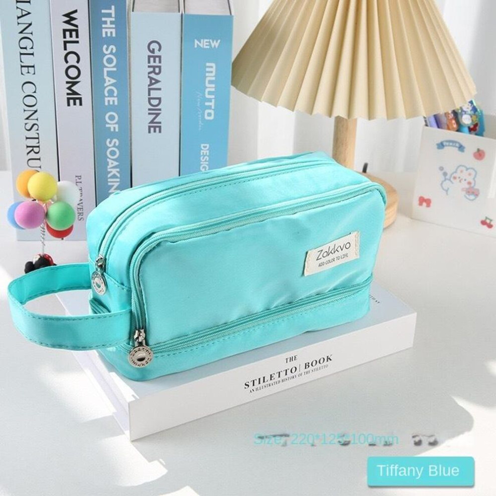 (blue) Large Capacity Pencil Bag Aesthetic School Cases Girl Kawaii Stationery Holder Bag Children Pen Case Students School Supplies