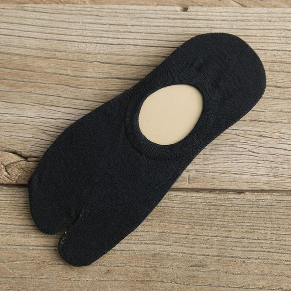 (black) 1Pair Couple Split Toe Solid Color Kimono Flip Flop Two-Toed Tabi Socks Unisex Sandal Socks