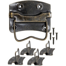 (As show, One size) Set of 4 folding handles for chests, boxes, chests of drawers, antique bronze brass design, 76 x 72 TWO