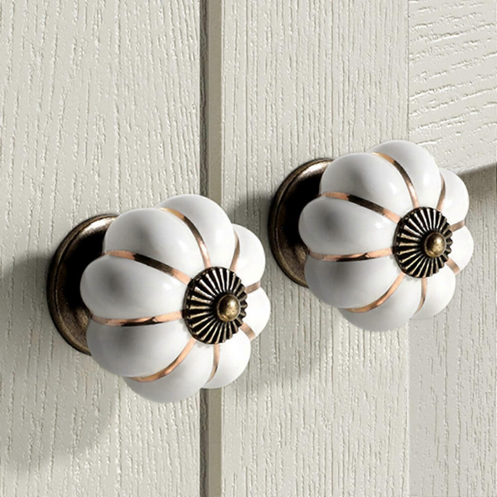 (As Show, One Size) 6Pcs Ceramic Drawer Knobs Pumpkin Shape Knob Furniture Cupboard Handles With Screws (Whi Isc 5093216586319