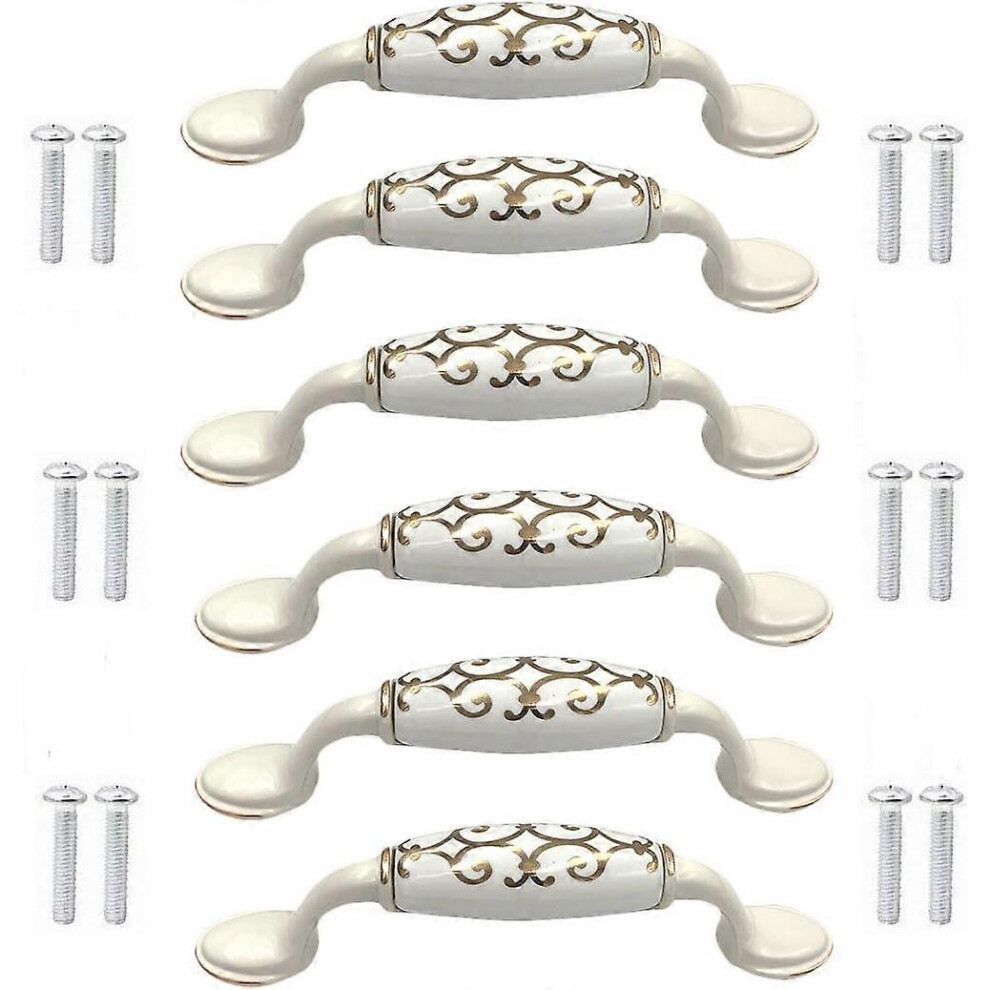 (As Show, One Size) 6Pcs Ceramic Alloy Door Knobs Cabinet Cupboard Chinese Style White Han Cxy 5093216543084