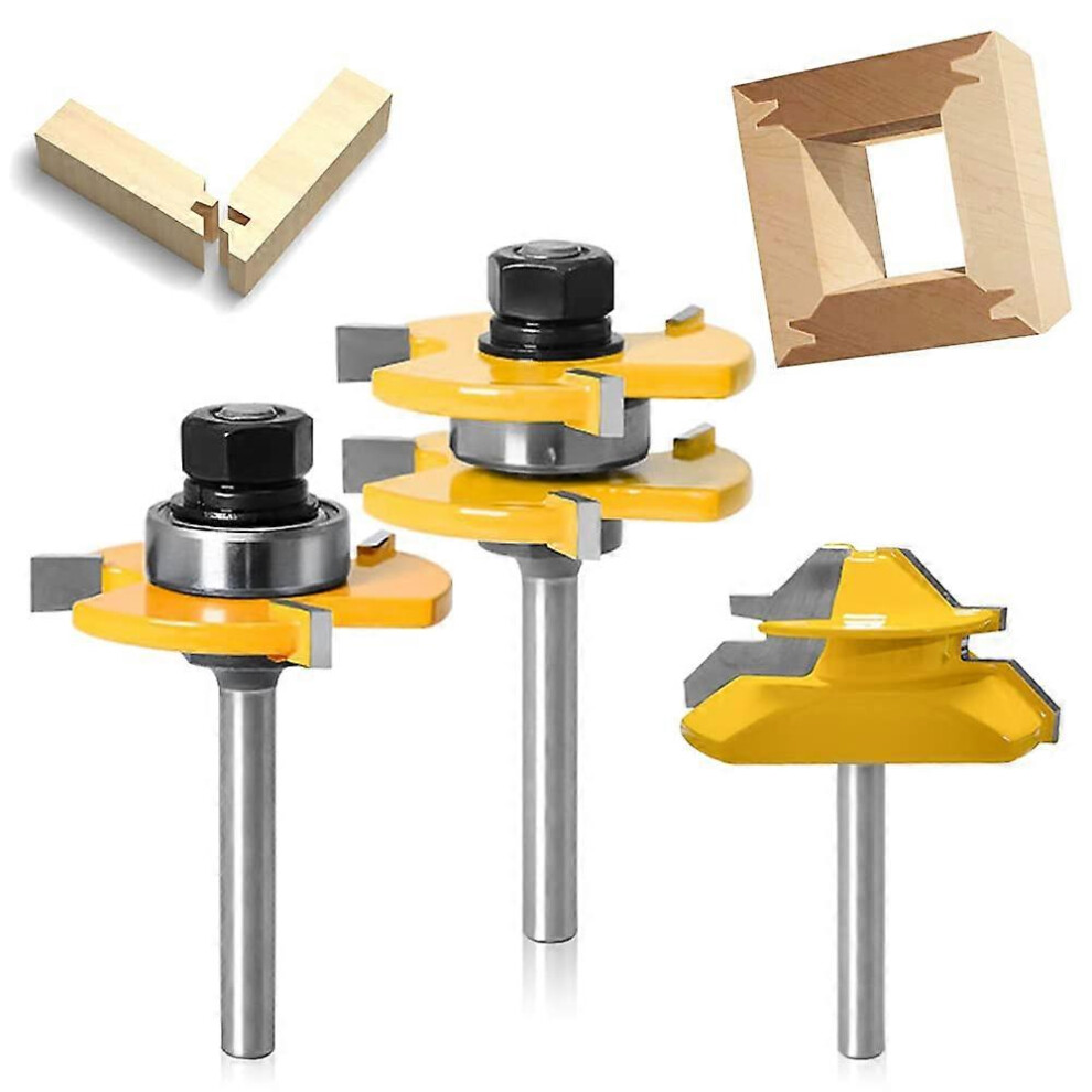 (As Show, One Size) 3 Pieces,Router Cutter, 45 Degree Lock Miter Router Bit, Woodworking Cutter For Carpentry Tools (Yell Jvr 5093216543350