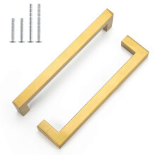 (As show, One size) Set of 10 Modern Gold Cupboard Handles 128mm Hole Spacing Kitchen Door Handles Vintage Pulls for Kitchen Cabinets, Dresser, Wardrobe (Gold Gr JRS