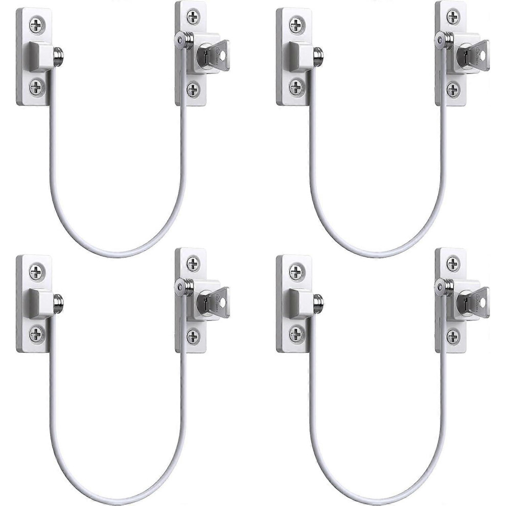 (As show, One size) 4pcs Window Door Restrictor Latch Fenetre UPVC Limit Lock Security Latch Cable Limit Lock With Key and Scr AOZ