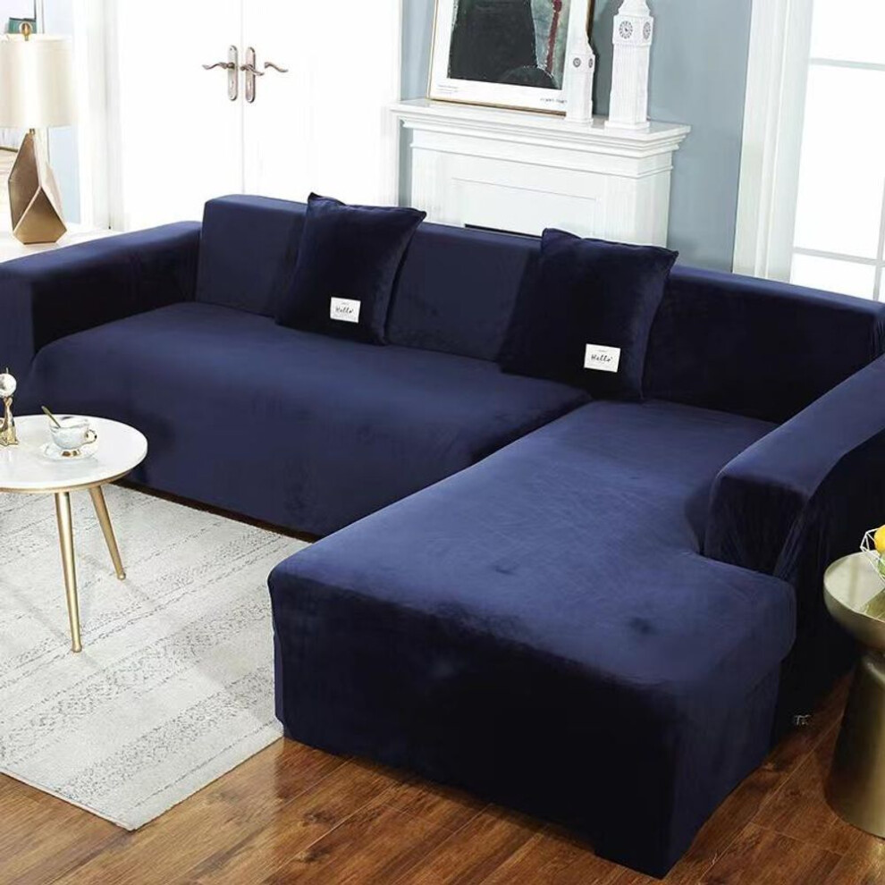 (navy blue, 3 seat(190-230cm)) Plush Sofa Cover Velvet Elastic Leather Corner Sectional For Living Room Couch Covers Set Armchair Cover L Shape Seat Slipcovers