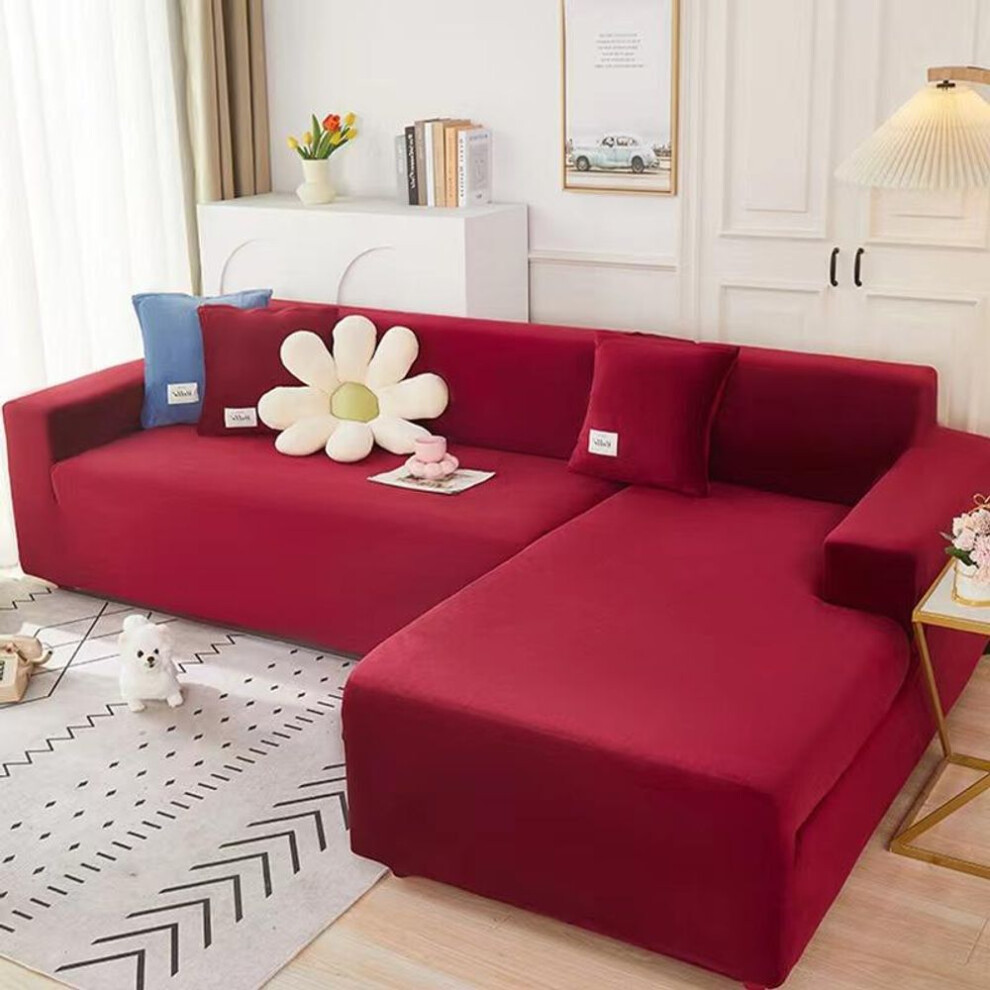 (burgundy, 1 seat(90-140cm)) Plush Sofa Cover Velvet Elastic Leather Corner Sectional For Living Room Couch Covers Set Armchair Cover L Shape Seat Slipcovers