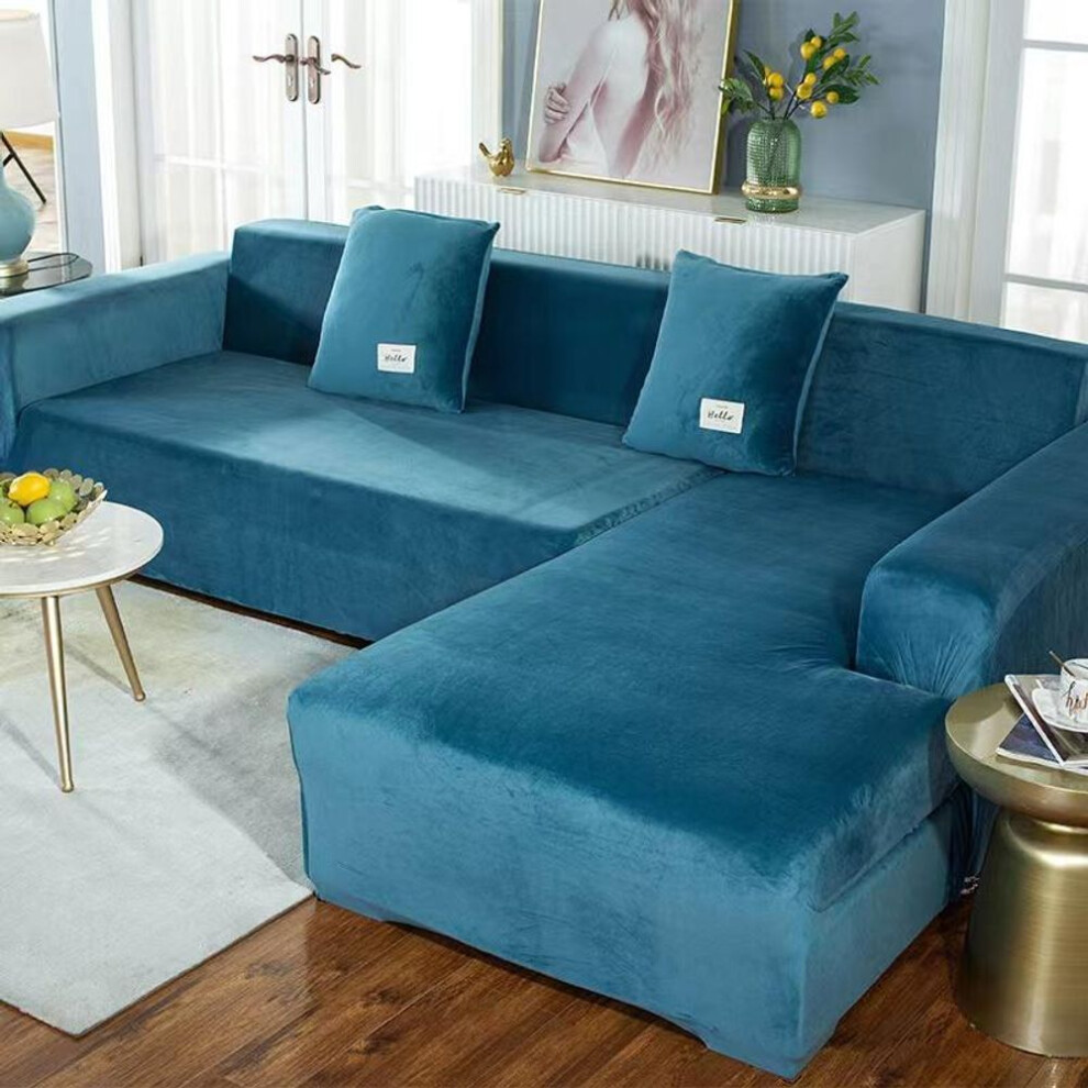 (lake blue, 2 seat(145-185cm)) Plush Sofa Cover Velvet Elastic Leather Corner Sectional For Living Room Couch Covers Set Armchair Cover L Shape Seat Slipcovers