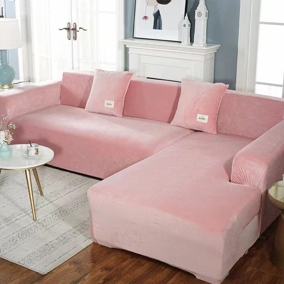 (pink, 4 seat(235-300cm)) Plush Sofa Cover Velvet Elastic Leather Corner Sectional For Living Room Couch Covers Set Armchair Cover L Shape Seat Slipcovers