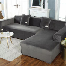 (dark grey, 3 seat(190-230cm)) Plush Sofa Cover Velvet Elastic Leather Corner Sectional For Living Room Couch Covers Set Armchair Cover L Shape Seat Slipcovers