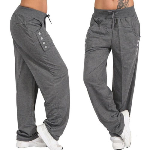 (dark gray, L) Plus Size Women Trousers Casual Loose Drawstring Long Pants Elastic Waist Active Pants Ladies Wide Leg Pants