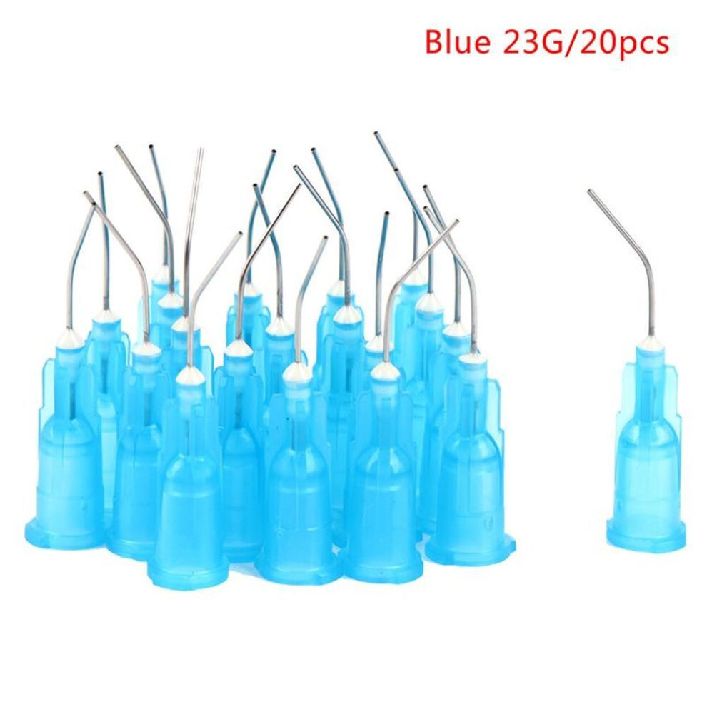 (blue, 23g) 20pcs Dental Irrigation Bent Needle Tips Flow Etchant Resin Delievery Syringe