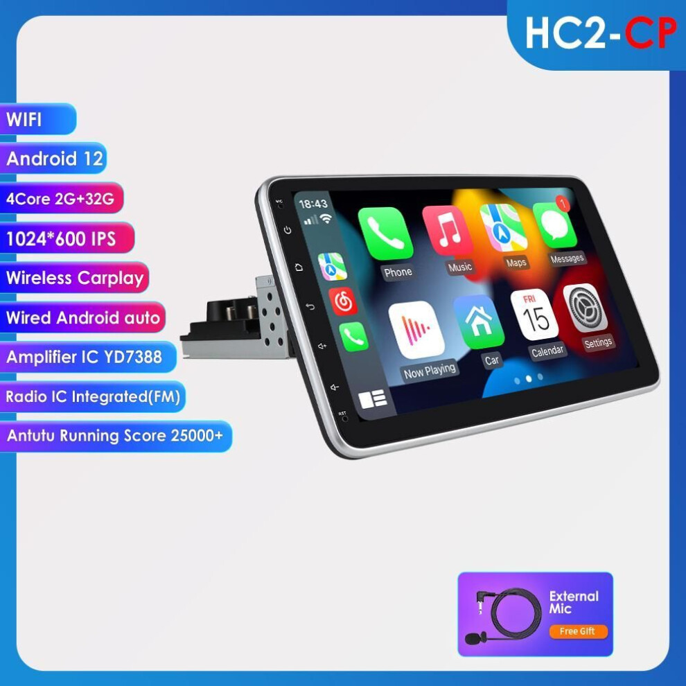 (HC2 2G 32G CP) Car Radio Hizpo 1g+32g 10.1inch 360 Rotatable 1 Din Autoradio Gps For Universal Multimedia Player Stereo 1din Video Autoradio Carplay