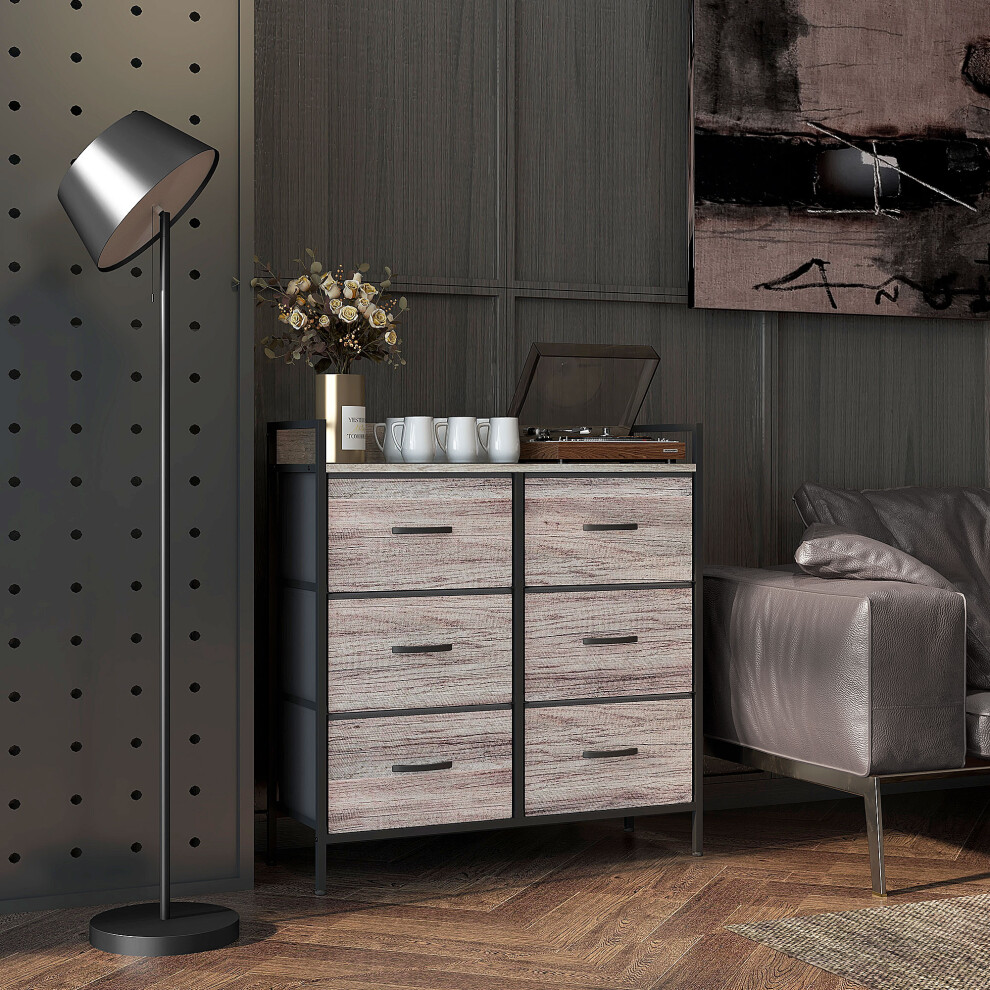 HOMCOM Bedroom Chest of Drawers 6 Drawer Dresser w/ Shelf, Grey Wood Effect - Image 5