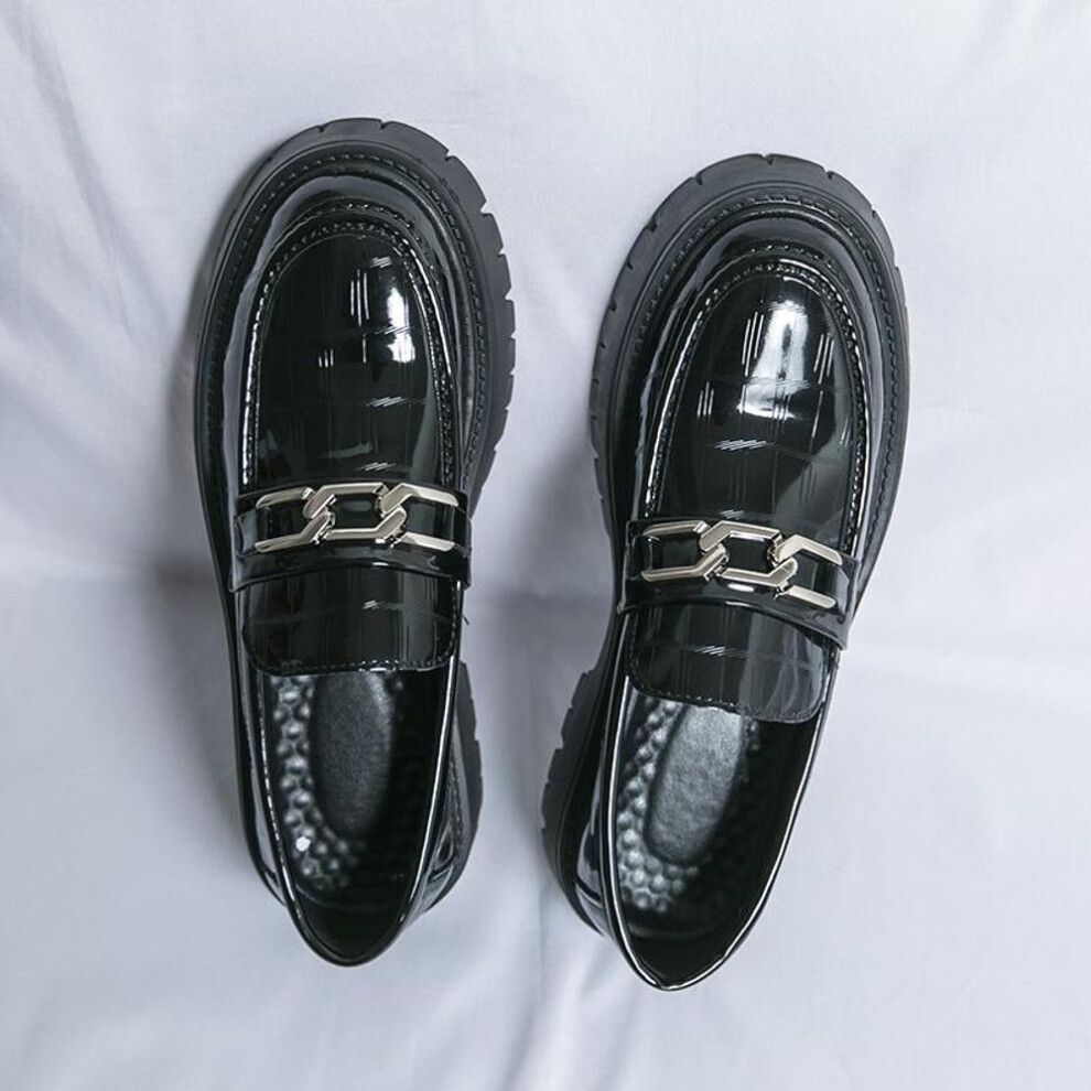 (black, EU: 46) Men Creepers Tasseled Loafer Dress Wingtip Casual Elevator Shoes Height Increase Formal Leather Platform Shoes For Men's Demi-season Low Shoes