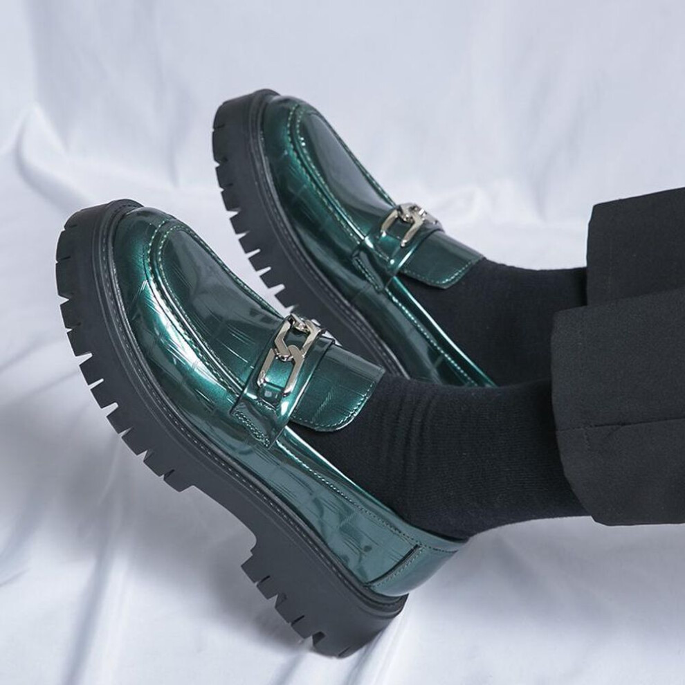 (green, EU: 46) Men Creepers Tasseled Loafer Dress Wingtip Casual Elevator Shoes Height Increase Formal Leather Platform Shoes For Men's Demi-season Low Shoes