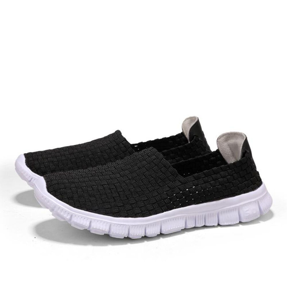 (black, 36) Summer Men Braid Beach Lazy Shoes Casual Weave Comfort Slip On Walking Tennis Women Sneakers For Kids