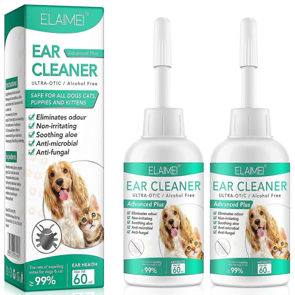 (2Pcs) Dog Ear Cleaner, Ear Mites Treatment For Dogs and Cats, Ear Wipes Ear Drops Wash Ear Cleaner For Pet, Ear Infection Treatment