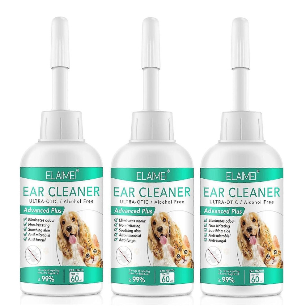 (3Pcs) Dog Ear Cleaner, Ear Mites Treatment For Dogs and Cats, Ear Wipes Ear Drops Wash Ear Cleaner For Pet, Ear Infection Treatment